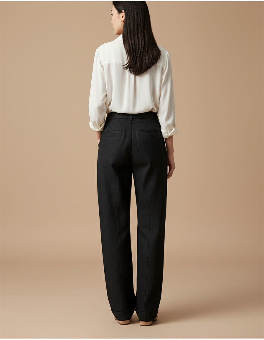 Pantalon Baggy Noir Ample Plissé Fluide Élégant - Viscose - vue 2