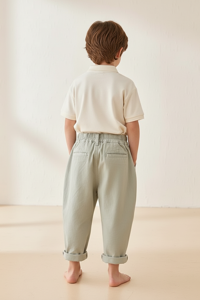 Pantalon Baggy Vert Ample Décontracté Enfant Coton - vue 2