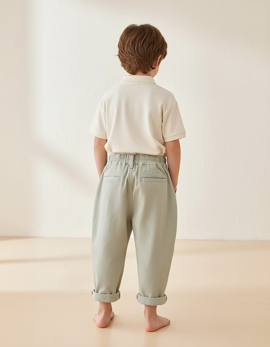 Pantalon Baggy Vert Ample Décontracté Enfant Coton - vue 2