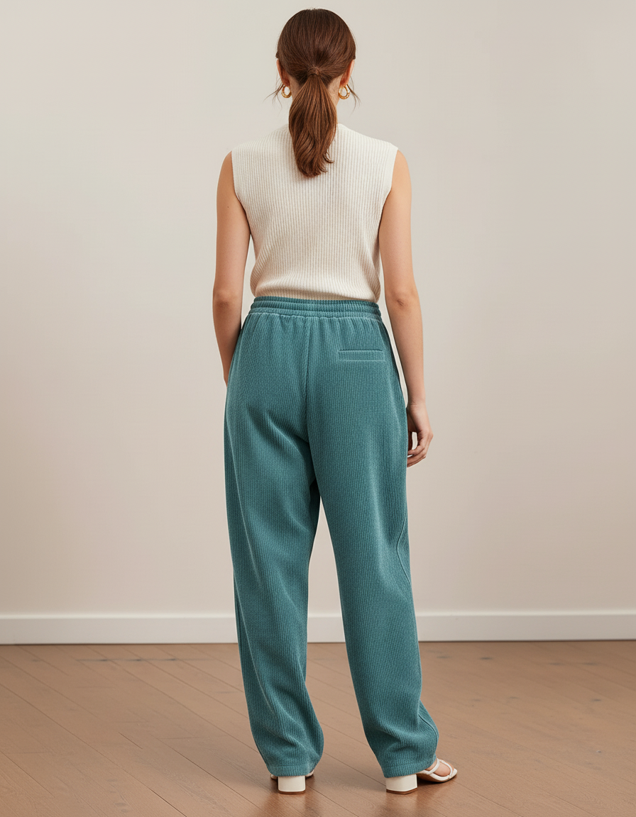 Pantalon Baggy Vert Cordon Côtelé Ample Femme - Cordé - vue 2