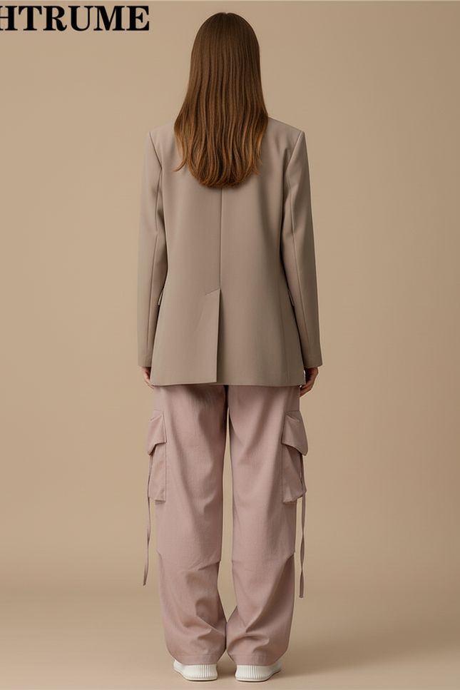 Pantalon Baggy Rose Cargo Ample Décontracté Cordon - Toile - vue 2
