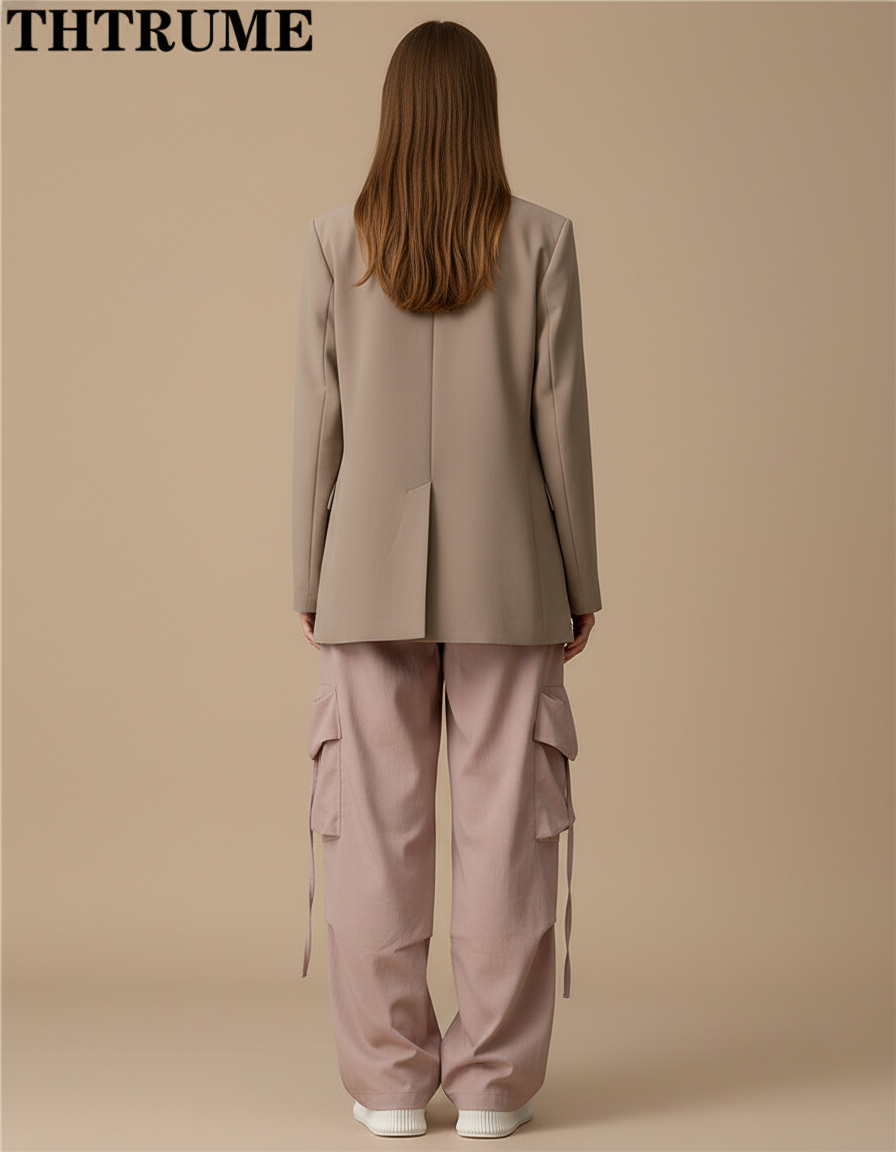 Pantalon Baggy Rose Cargo Ample Décontracté Cordon - Toile - vue 2