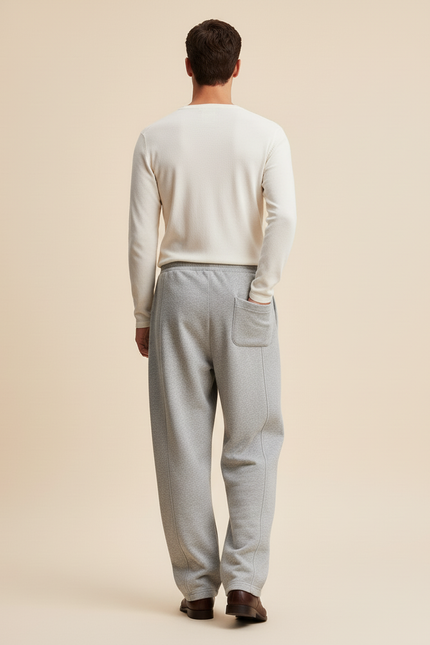 Pantalon Baggy Gris Clair Tricoté Ample Cordon Décontracté - Molleton - vue 2