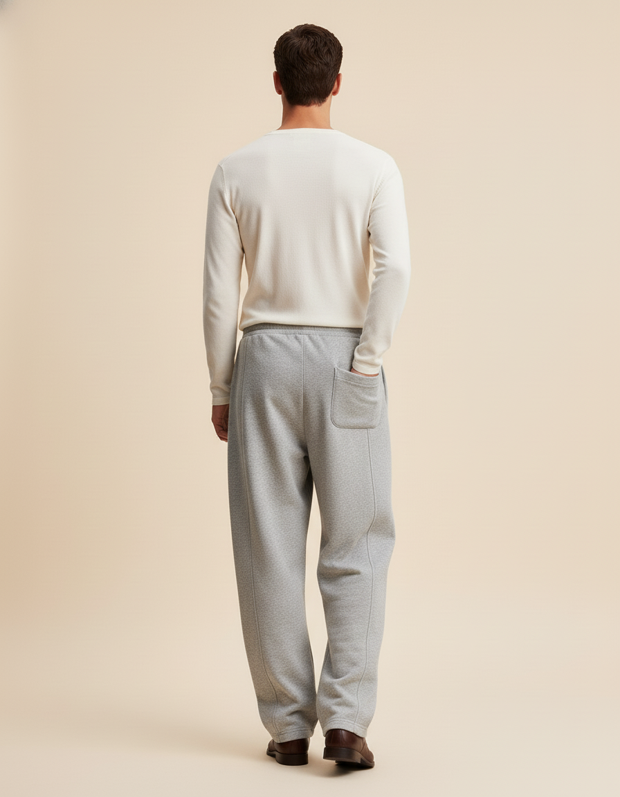 Pantalon Baggy Gris Clair Tricoté Ample Cordon Décontracté - Molleton - vue 2
