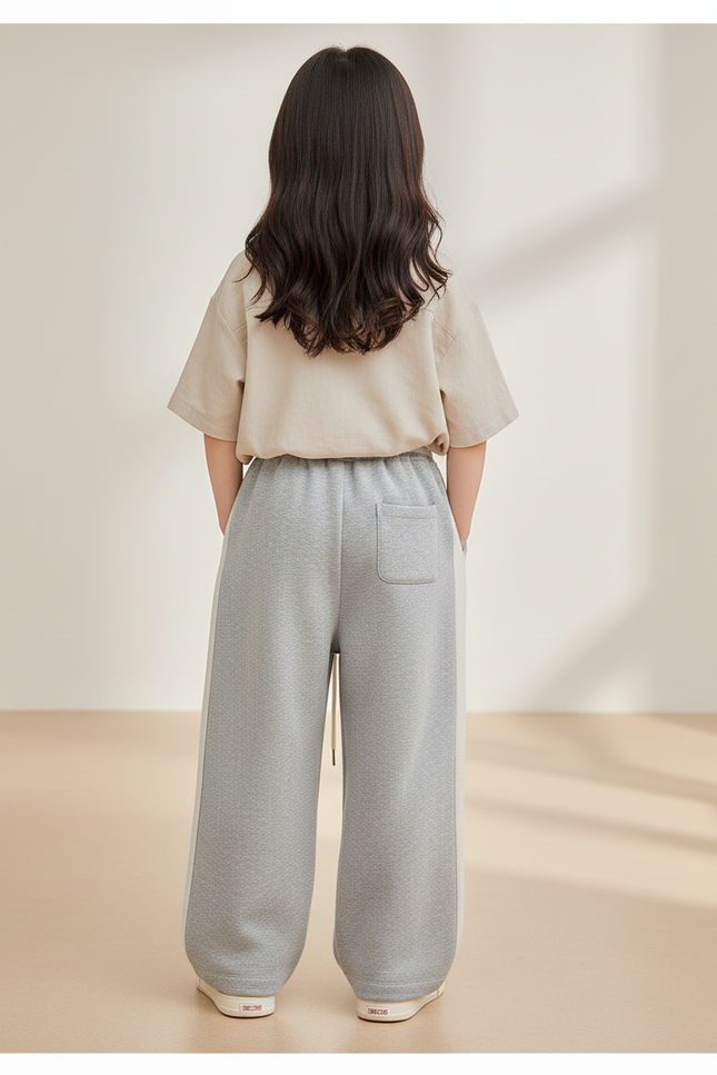 Pantalon Baggy Gris Large Cordon Décontracté Fille - Molleton - vue 2