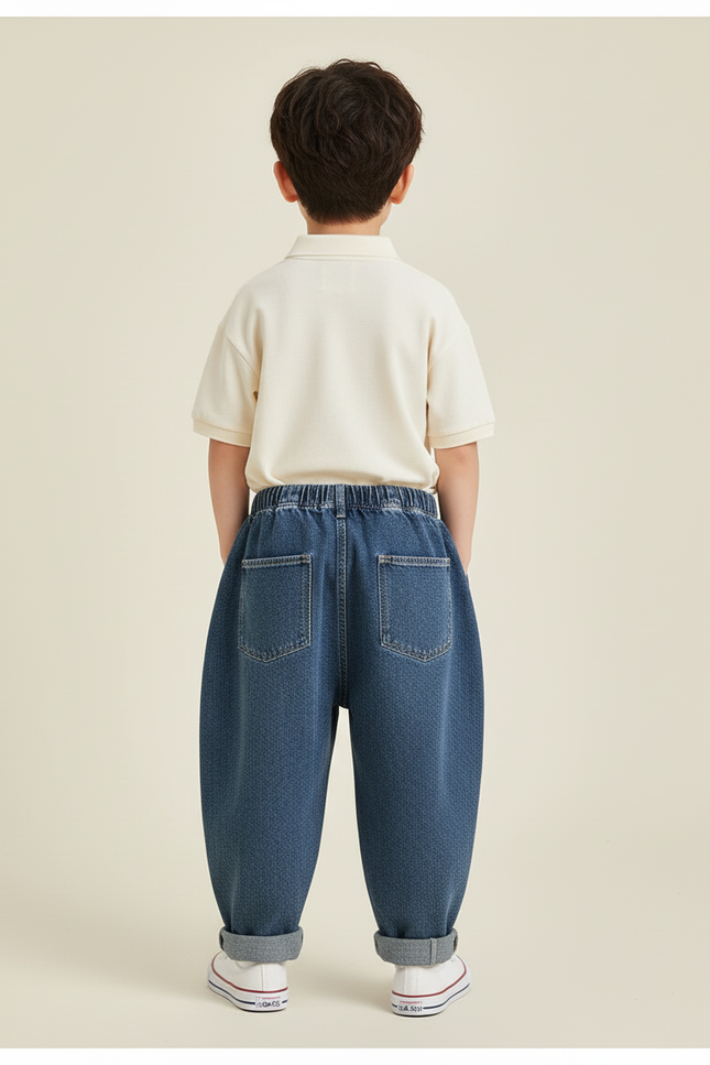 Pantalon Baggy Jean Bleu Ample Enfant Coton - vue 2