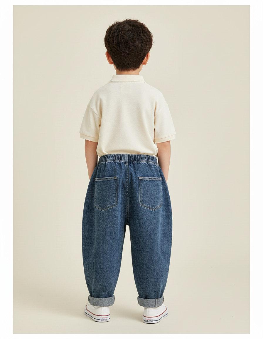 Pantalon Baggy Jean Bleu Ample Enfant Coton - vue 2