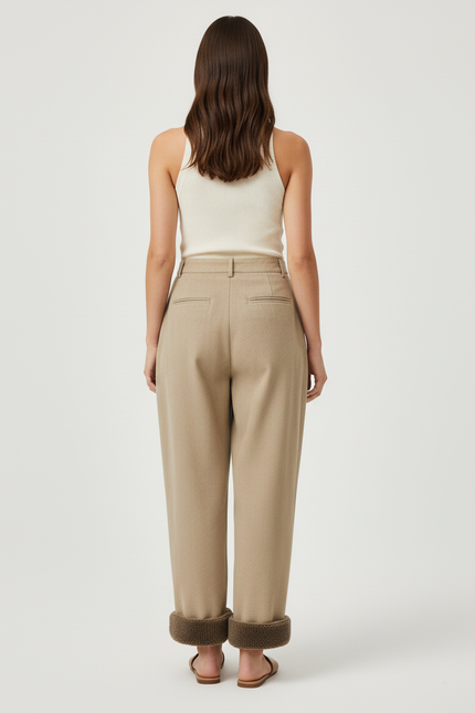 Pantalon Baggy Beige Laine Plissé Ample Décontracté Chaud - Camel - vue 2
