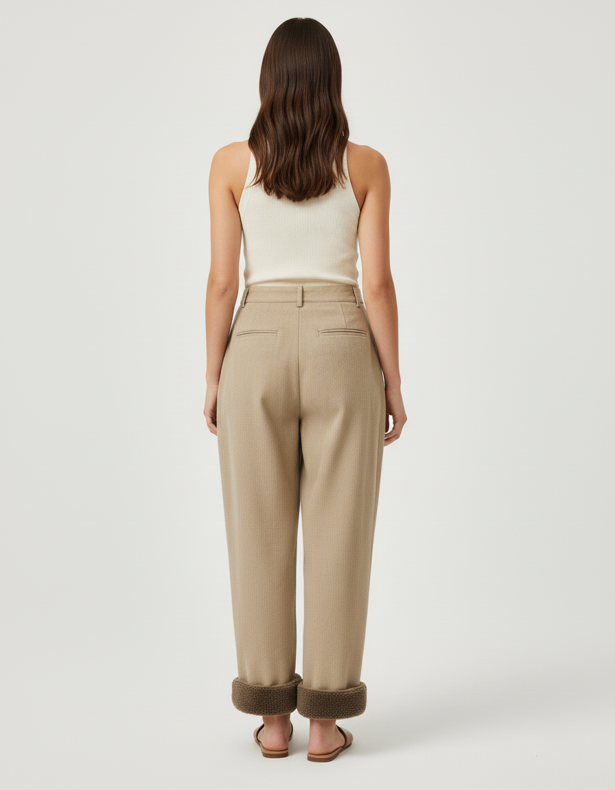 Pantalon Baggy Beige Laine Plissé Ample Décontracté Chaud - Camel - vue 2