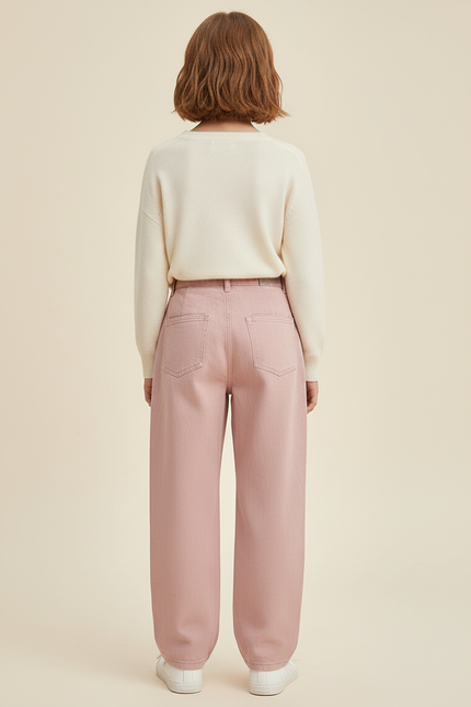 Pantalon Baggy Rose Taille Haute Ample Fille - Jean - vue 2