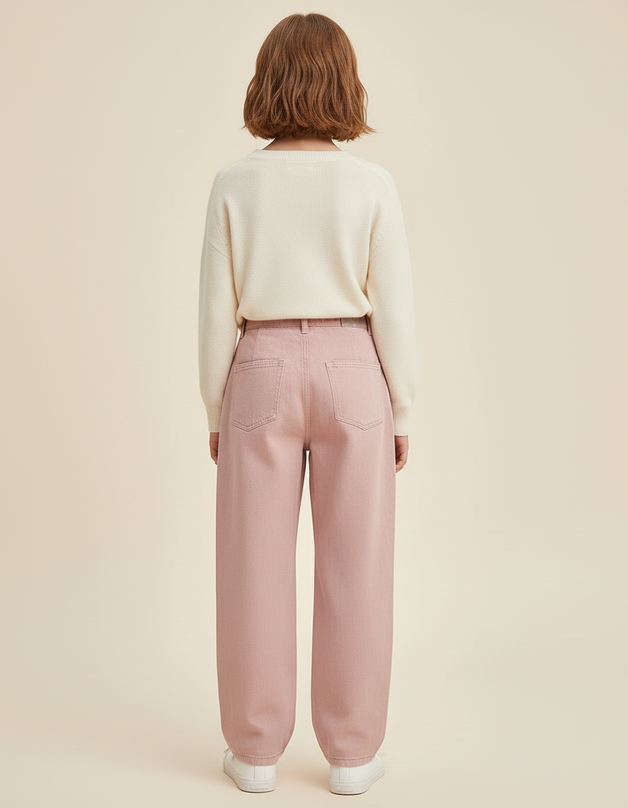 Pantalon Baggy Rose Taille Haute Ample Fille - Jean - vue 2