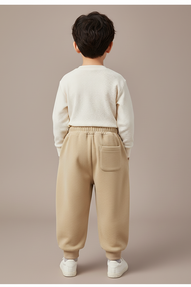 Pantalon Baggy Beige Molletonné Ample Décontracté Enfant - vue 2