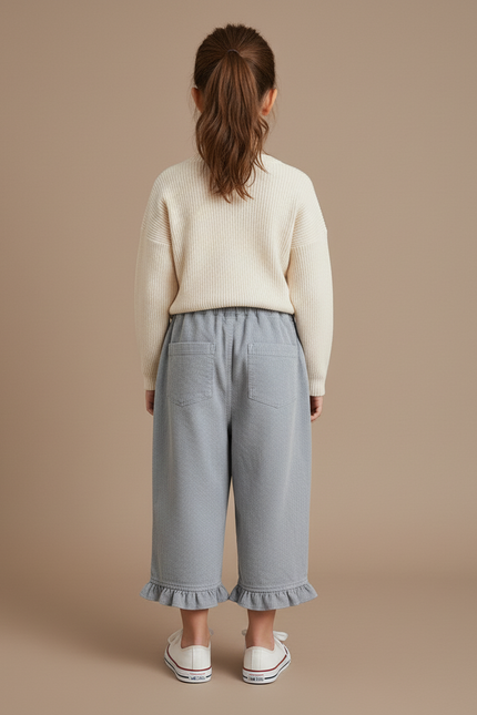 Pantalon Baggy Gris Côtelé Volants Confortable Fille - Cordé - vue 2