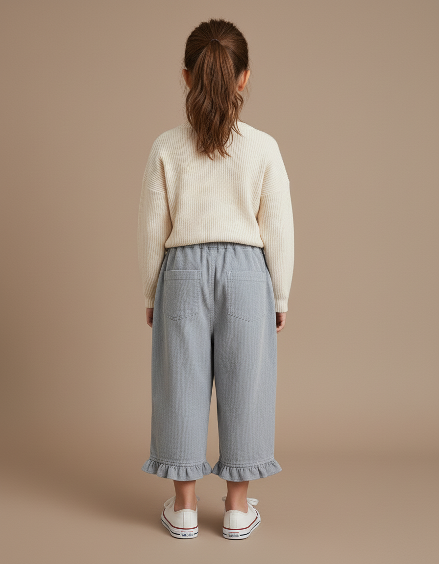 Pantalon Baggy Gris Côtelé Volants Confortable Fille - Cordé - vue 2