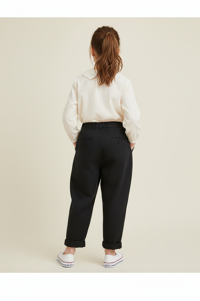 Pantalon Baggy Noir Ample Plissé Coton Enfant - vue 2