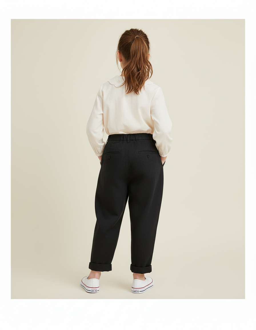 Pantalon Baggy Noir Ample Plissé Coton Enfant - vue 2