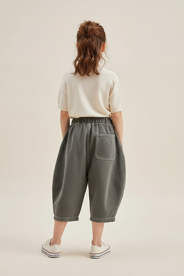 Pantalon Baggy Gris Ample Plissé Décontracté Enfant - Kaki Toile - vue 2