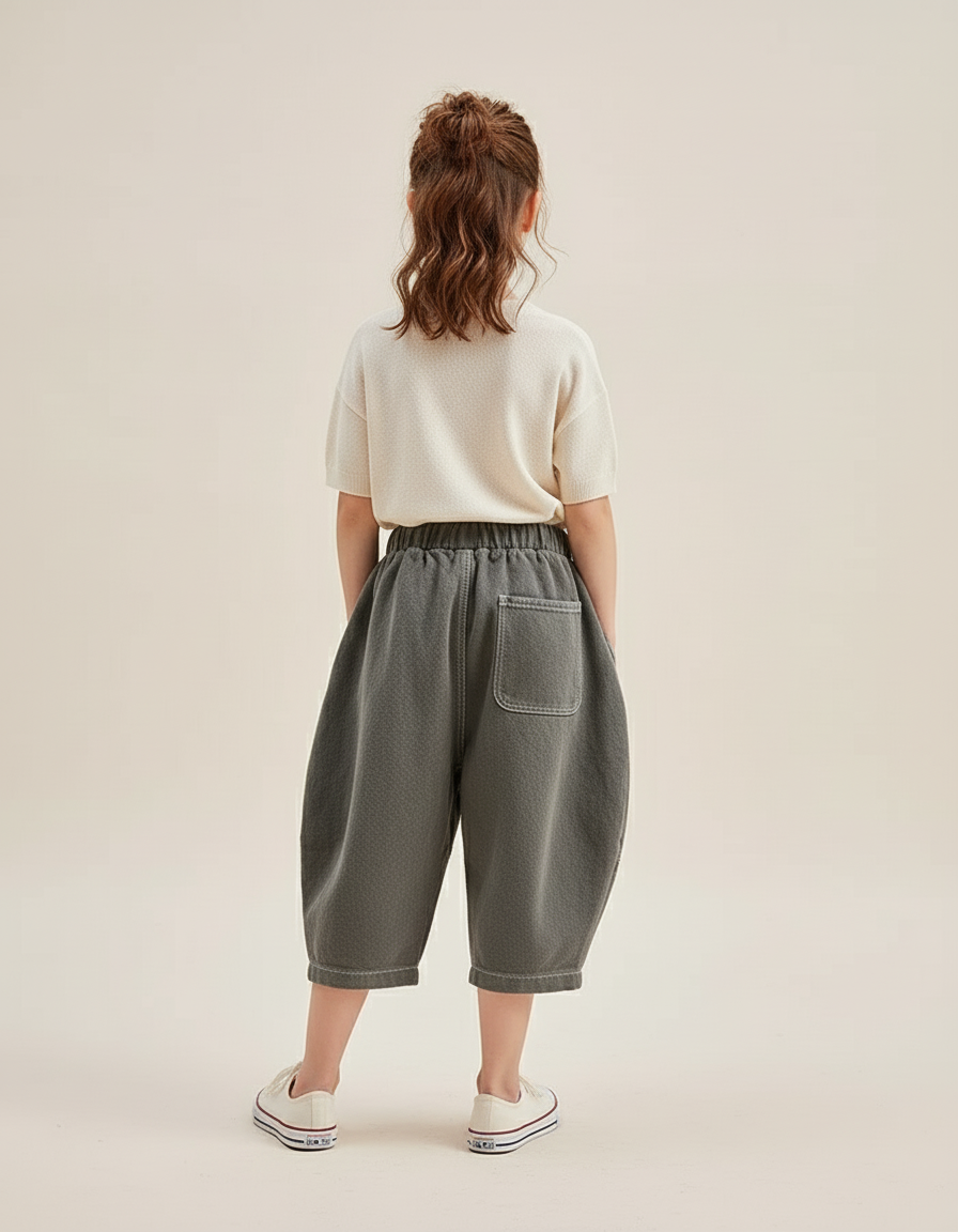 Pantalon Baggy Gris Ample Plissé Décontracté Enfant - Kaki Toile - vue 2