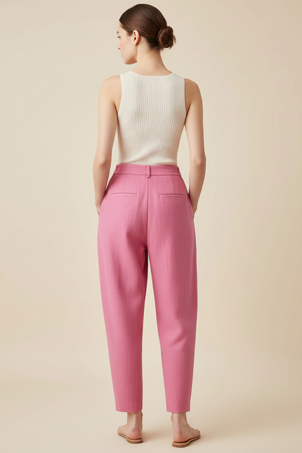 Pantalon Baggy Rose Fuschia Ample Plissé Décontracté - Tweed - vue 2