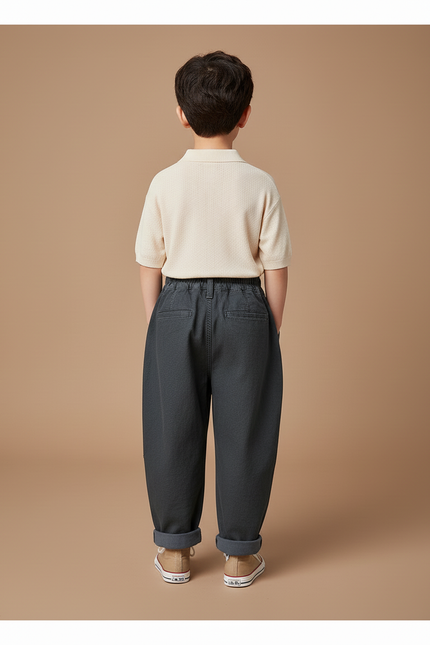 Pantalon Baggy Gris Foncé Ample Coton Élastique Enfant - Toile - vue 2