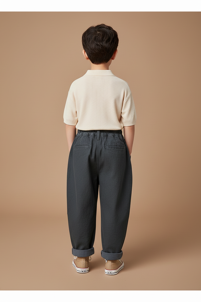 Pantalon Baggy Gris Foncé Ample Coton Élastique Enfant - Toile - vue 2