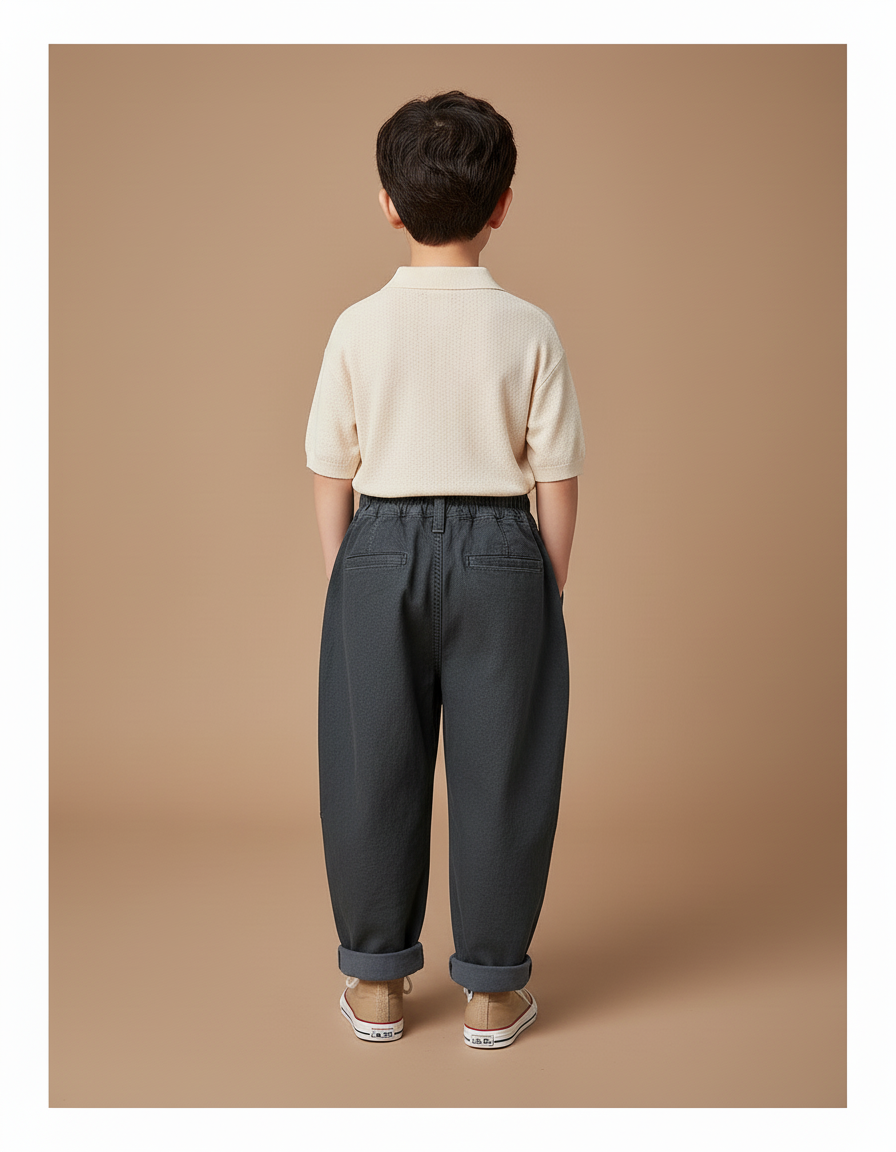 Pantalon Baggy Gris Foncé Ample Coton Élastique Enfant - Toile - vue 2