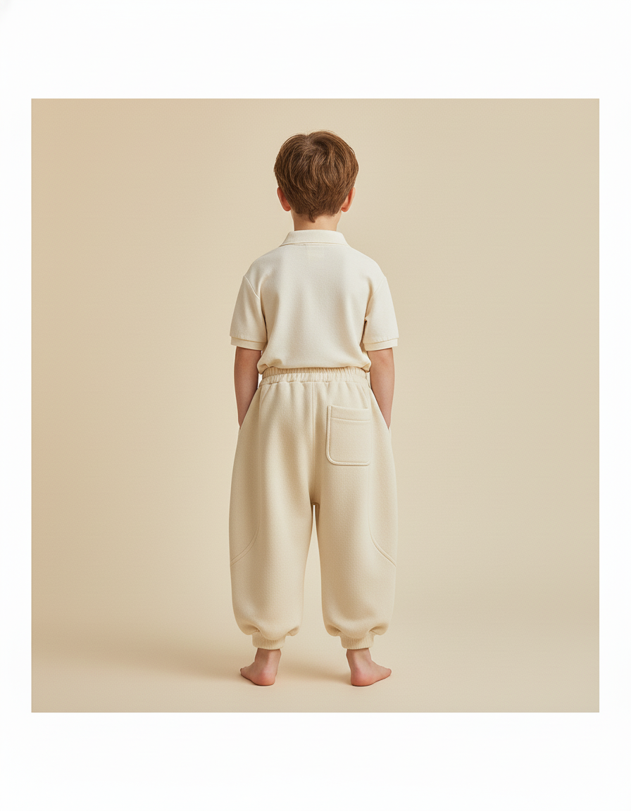 Pantalon Baggy Beige Ample Molletonné Décontracté Enfant - vue 2