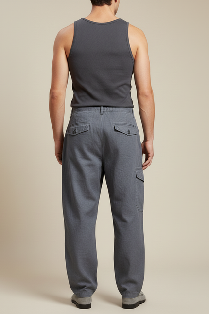Pantalon Baggy Gris Cargo Coton Ample Décontracté Homme - vue 2
