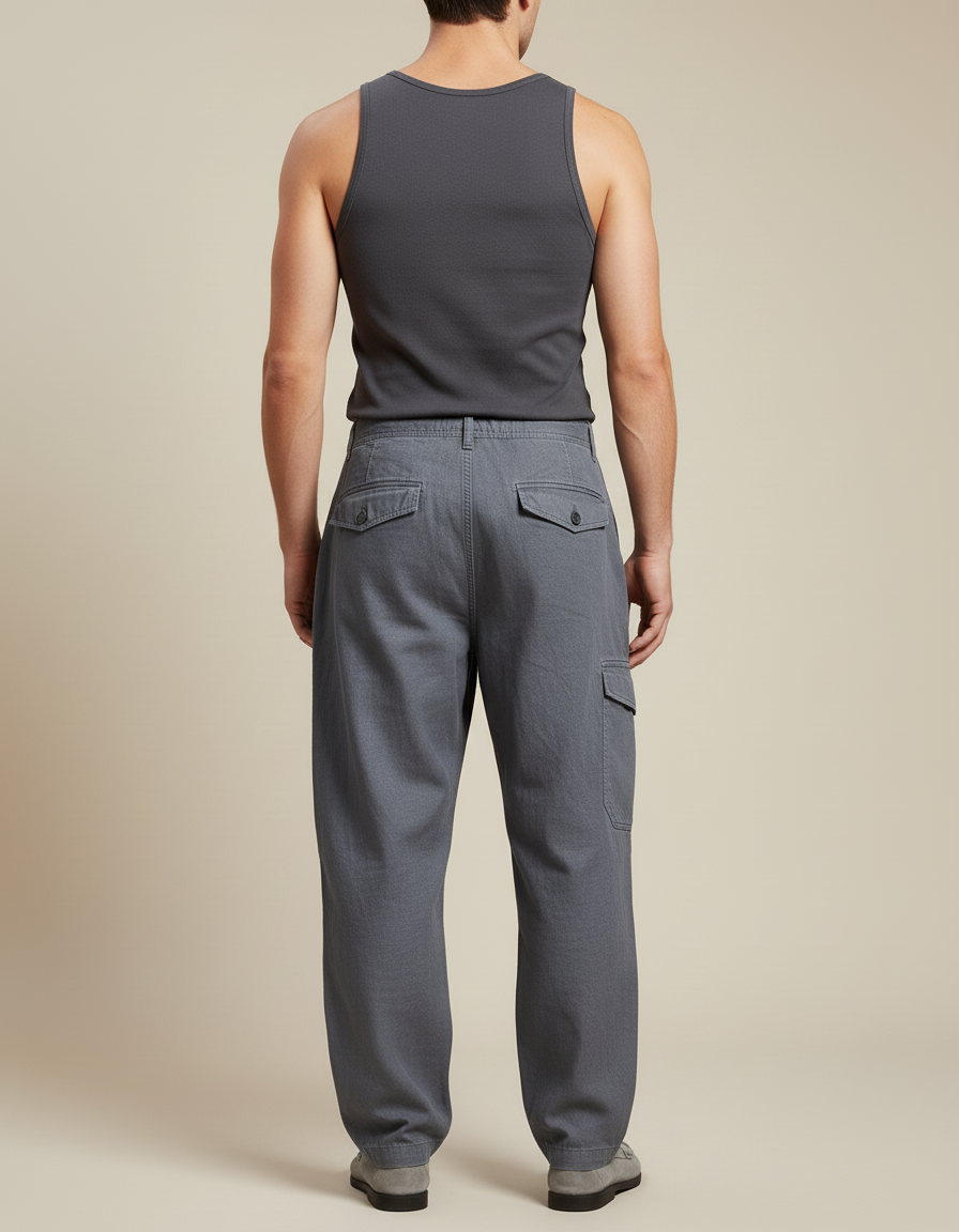 Pantalon Baggy Gris Cargo Coton Ample Décontracté Homme - vue 2