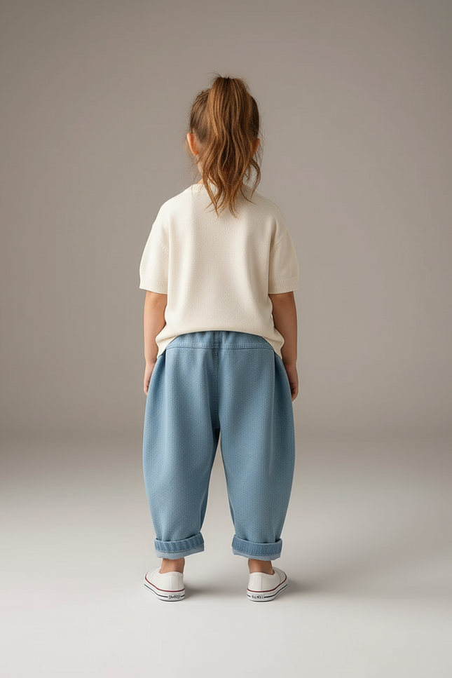 Pantalon Baggy Bleu Jean Ample Confortable Enfant - Molleton - vue 2