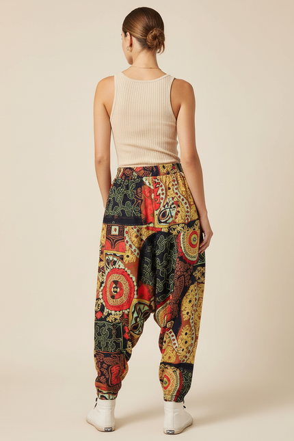 Pantalon Baggy Imprimé Ethnique Ample Bohème Coloré - Multicolore Viscose - vue 2