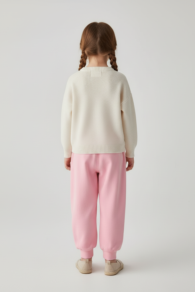 Pantalon Baggy Rose Coton Brodé Enfant Décontracté - Molleton - vue 2