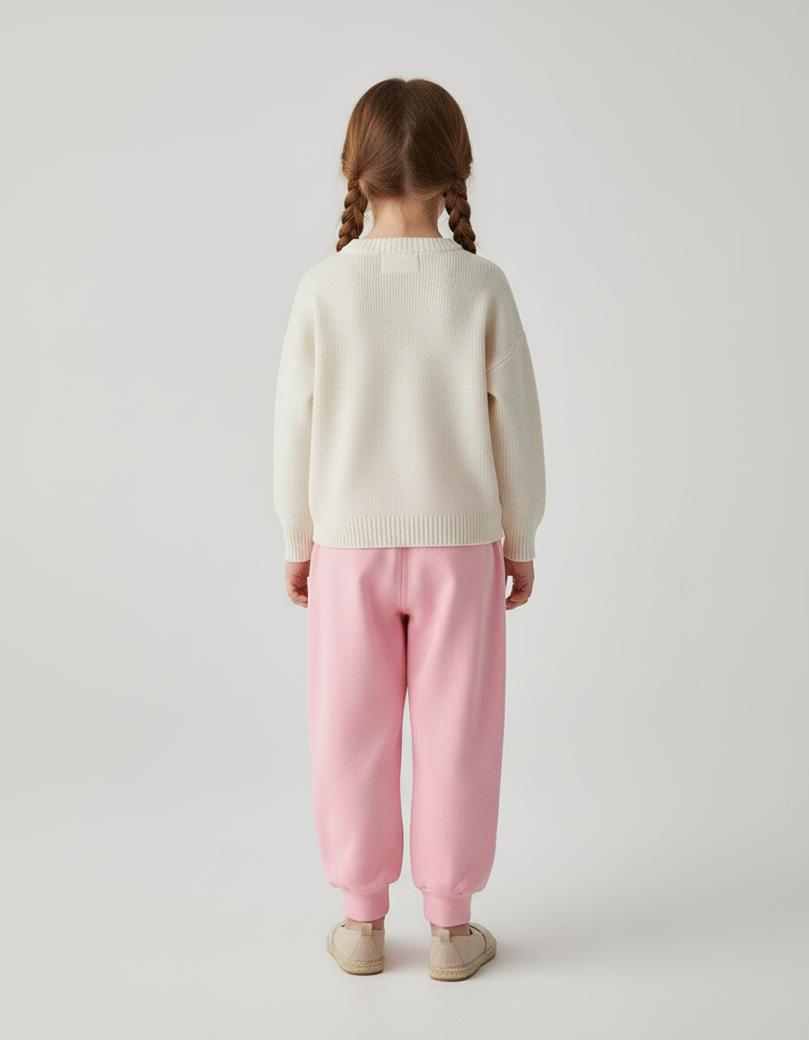 Pantalon Baggy Rose Coton Brodé Enfant Décontracté - Molleton - vue 2
