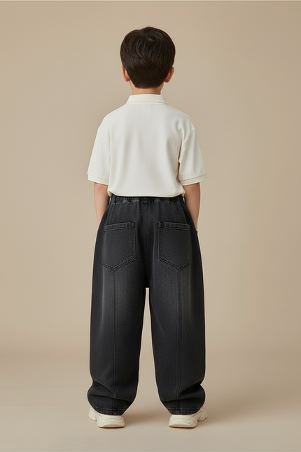 Pantalon Baggy Jean Gris Ample Coton Plissé Garçon - vue 2