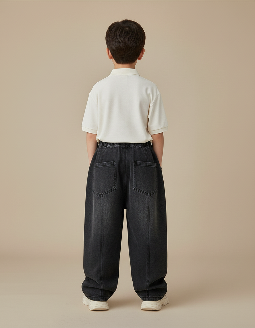 Pantalon Baggy Jean Gris Ample Coton Plissé Garçon - vue 2
