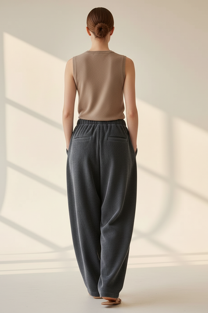 Pantalon Baggy Côtelé Gris Ample Cordon Décontracté - Cordé - vue 2
