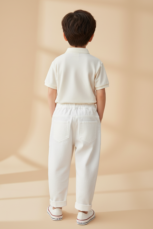 Pantalon Baggy Blanc Coton Imprimé Décontracté Enfant - Jean - vue 2