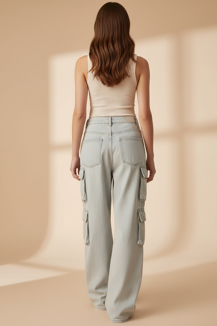 Pantalon Baggy Bleu Clair Cargo Ample Femme - Jean - vue 2