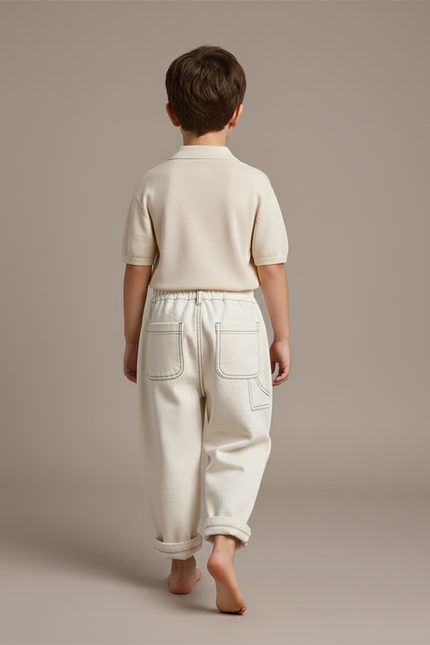 Pantalon Baggy Beige Coton Ample Confortable Enfant - Jean - vue 2