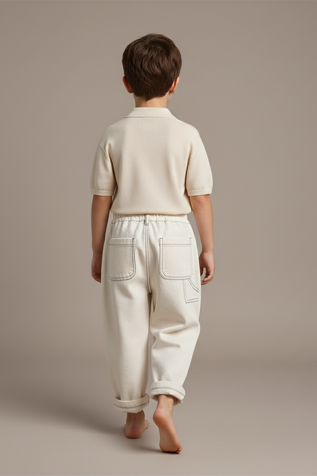 Pantalon Baggy Beige Coton Ample Confortable Enfant - Jean - vue 2