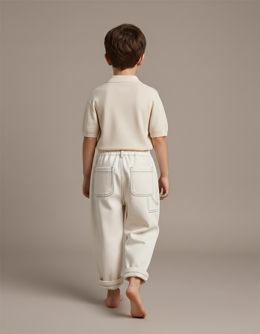 Pantalon Baggy Beige Coton Ample Confortable Enfant - Jean - vue 2