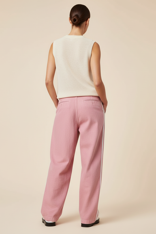 Pantalon Baggy Rose Rayures Blanches Ample Femme - Jean - vue 2