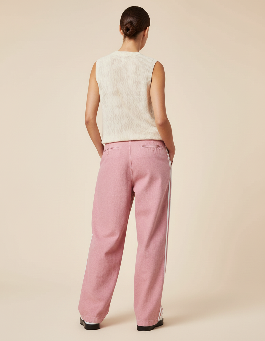 Pantalon Baggy Rose Rayures Blanches Ample Femme - Jean - vue 2
