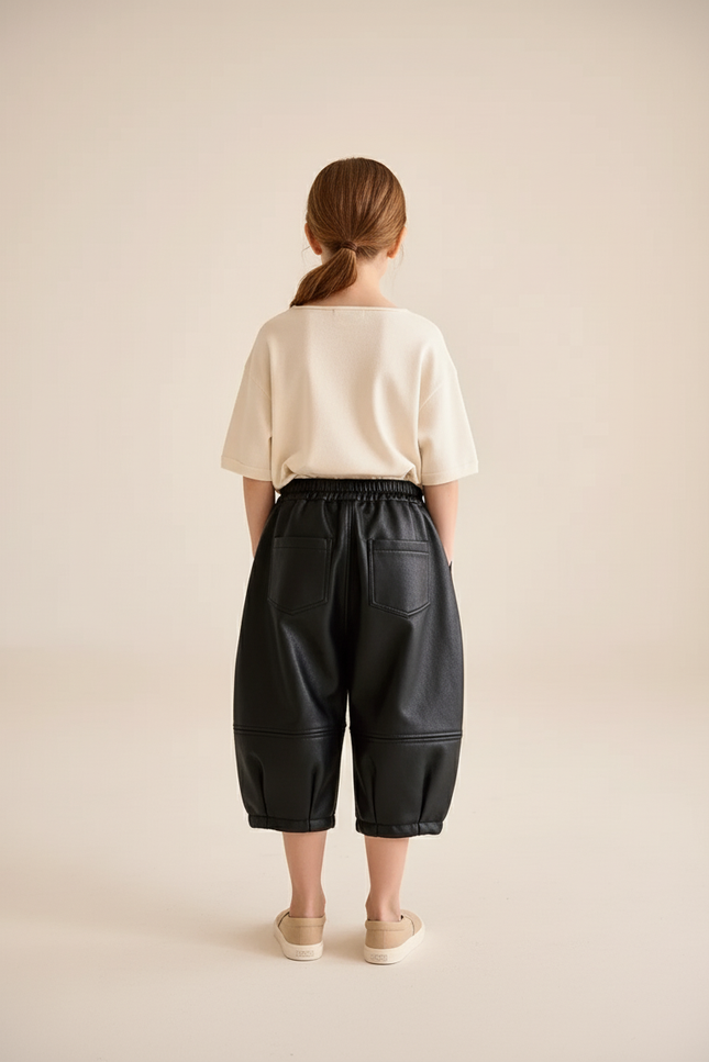 Pantalon Baggy Noir Cuir Ample Épais Hiver - vue 2