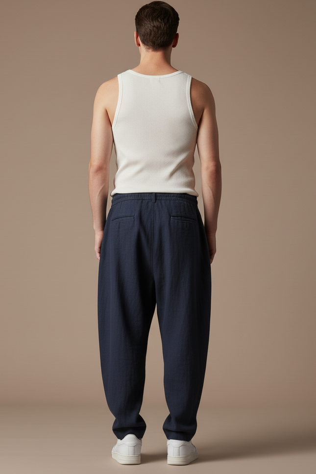 Pantalon Baggy Homme Bleu Marine Parachute - Lin - vue 2