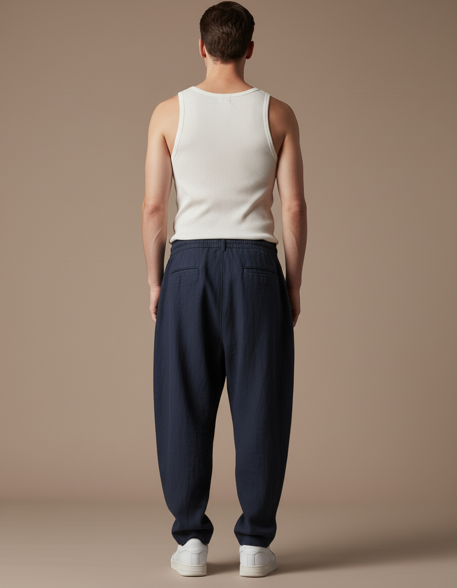 Pantalon Baggy Homme Bleu Marine Parachute - Lin - vue 2