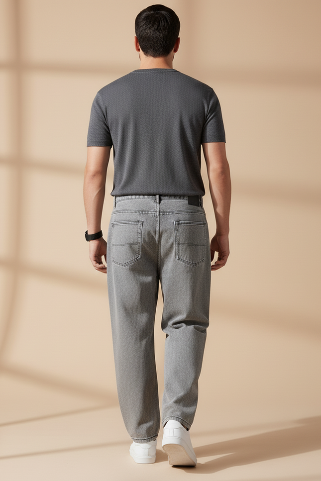 Pantalon Baggy Gris Jean Plissé Ample Décontracté Homme - vue 2
