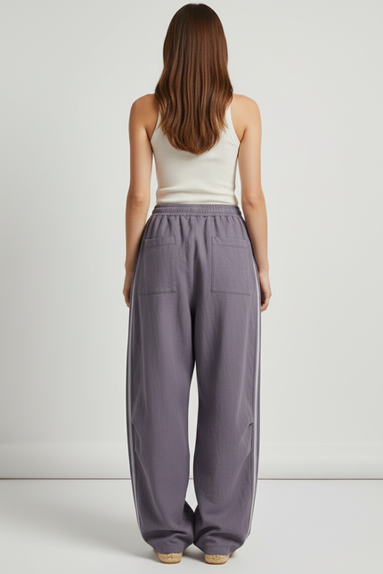Pantalon Baggy Gris Rayures Ample Décontracté Cordon - Lin - vue 2