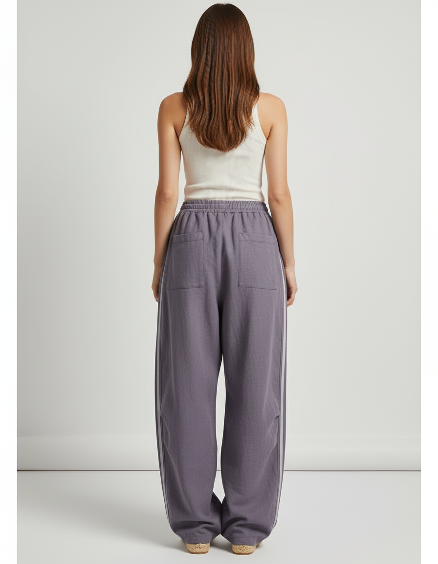 Pantalon Baggy Gris Rayures Ample Décontracté Cordon - Lin - vue 2