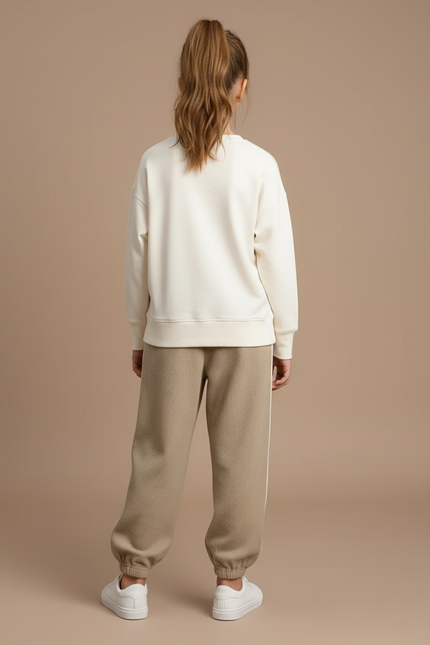 Pantalon Baggy Côtelé Beige Ample Décontracté Enfant - Cordé - vue 2
